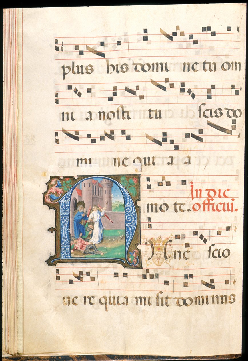Svatý Petr vysvobozen z vězení, f.58v z pozvolného konce 15. století (inkoust, tempera a plátkové zlato na pergamenu) od Master of the Saluces Hours (attr. to)
