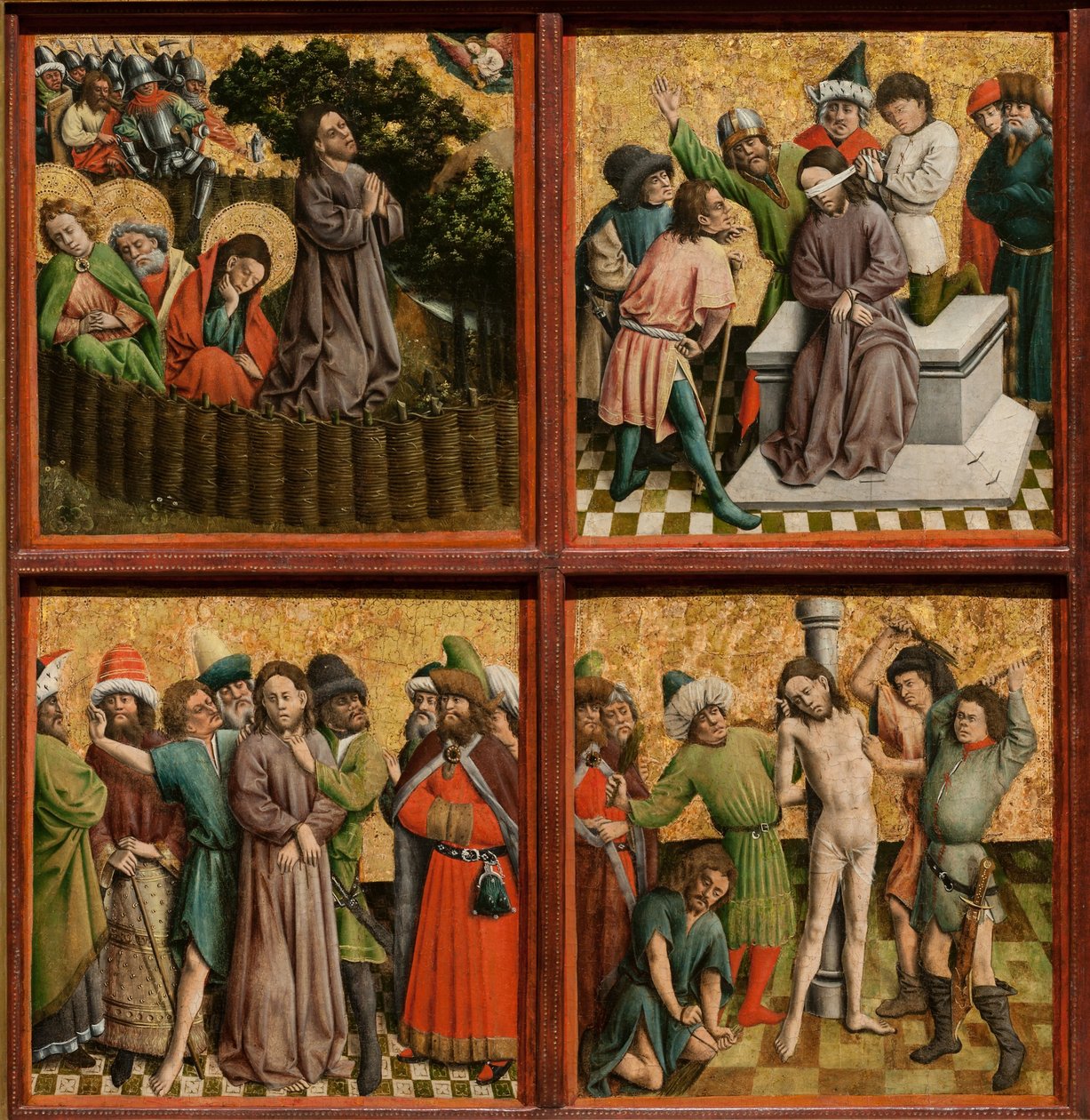 Oltářní obraz Umučení Krista, asi 40. léta 14. století (olej a zlato na dřevě) od Master of the Schlägl Altarpiece