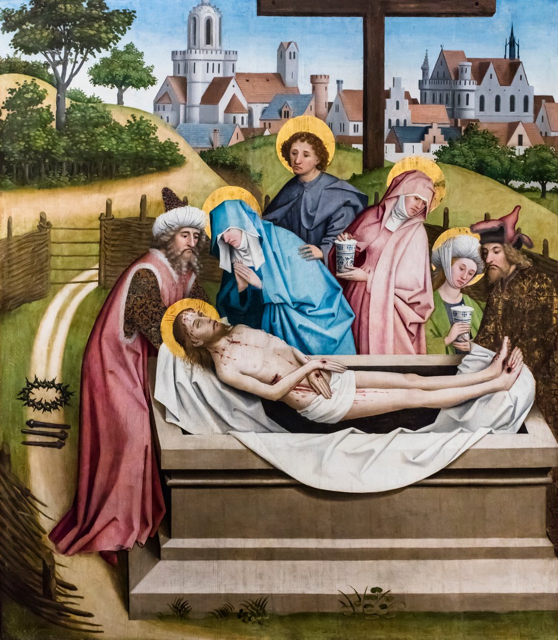 Ukládání Krista do hrobu, asi 1450/55 (tempera a olej na jedlovém dřevě) od Master of the Sterzing Altarpiece