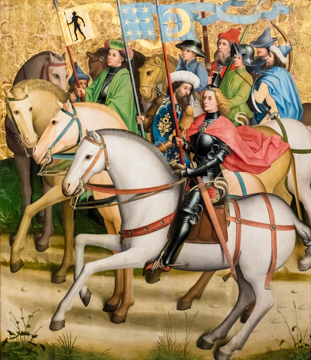 Tři mudrci a jejich družina, asi 1450/55 (tempera a olej na smrku) od Master of the Sterzing Altarpiece