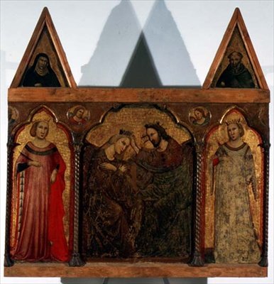 Triptych: Korunovace Panny Marie po boku dvou světců (tempera na desce) od Master of the Urbino Coronation