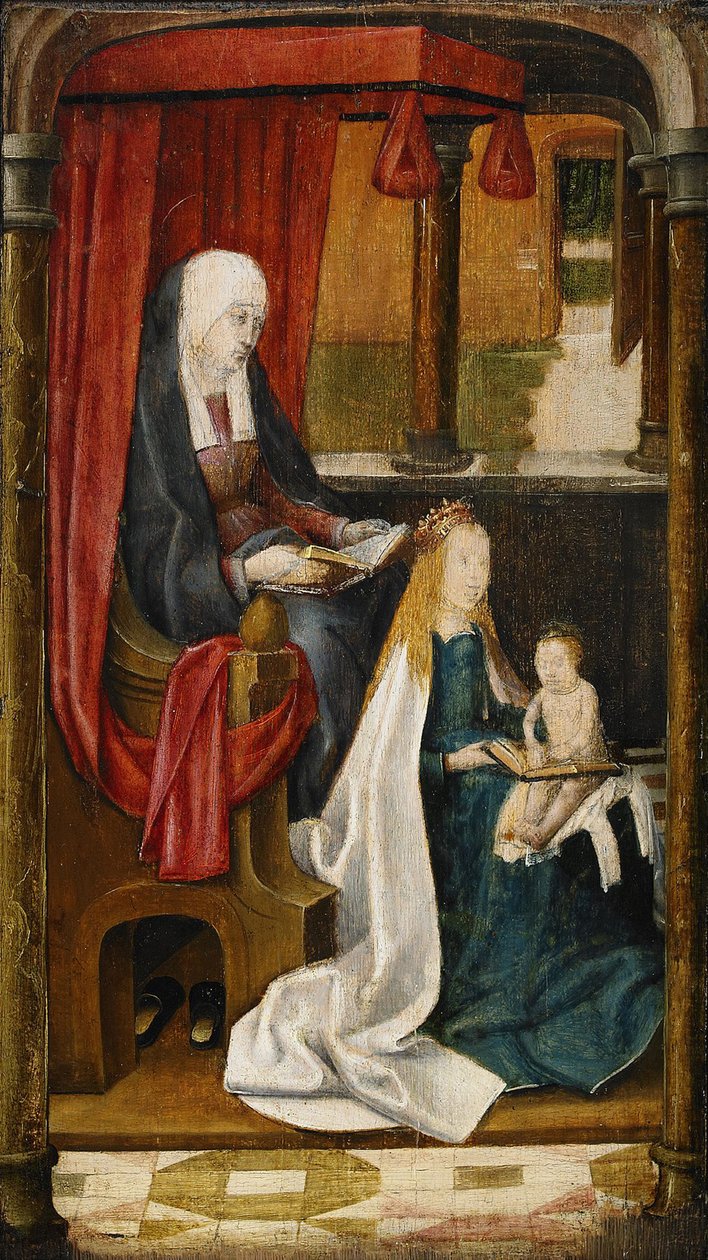 Madonna učí čtení Ježíška, 1480 od Master of the View of St. Gudule