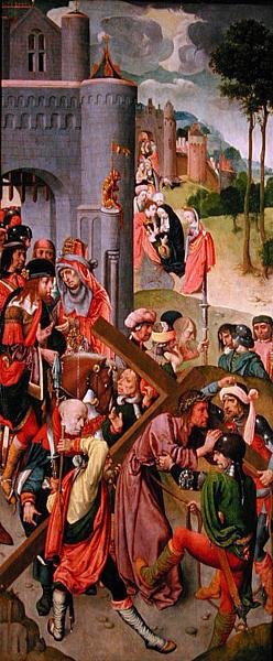 Kristus nesoucí kříž, boční panel z triptychu, kolem 1490 (olej na panelu) (viz také 152537) od Master of the Virgo Inter Virgines