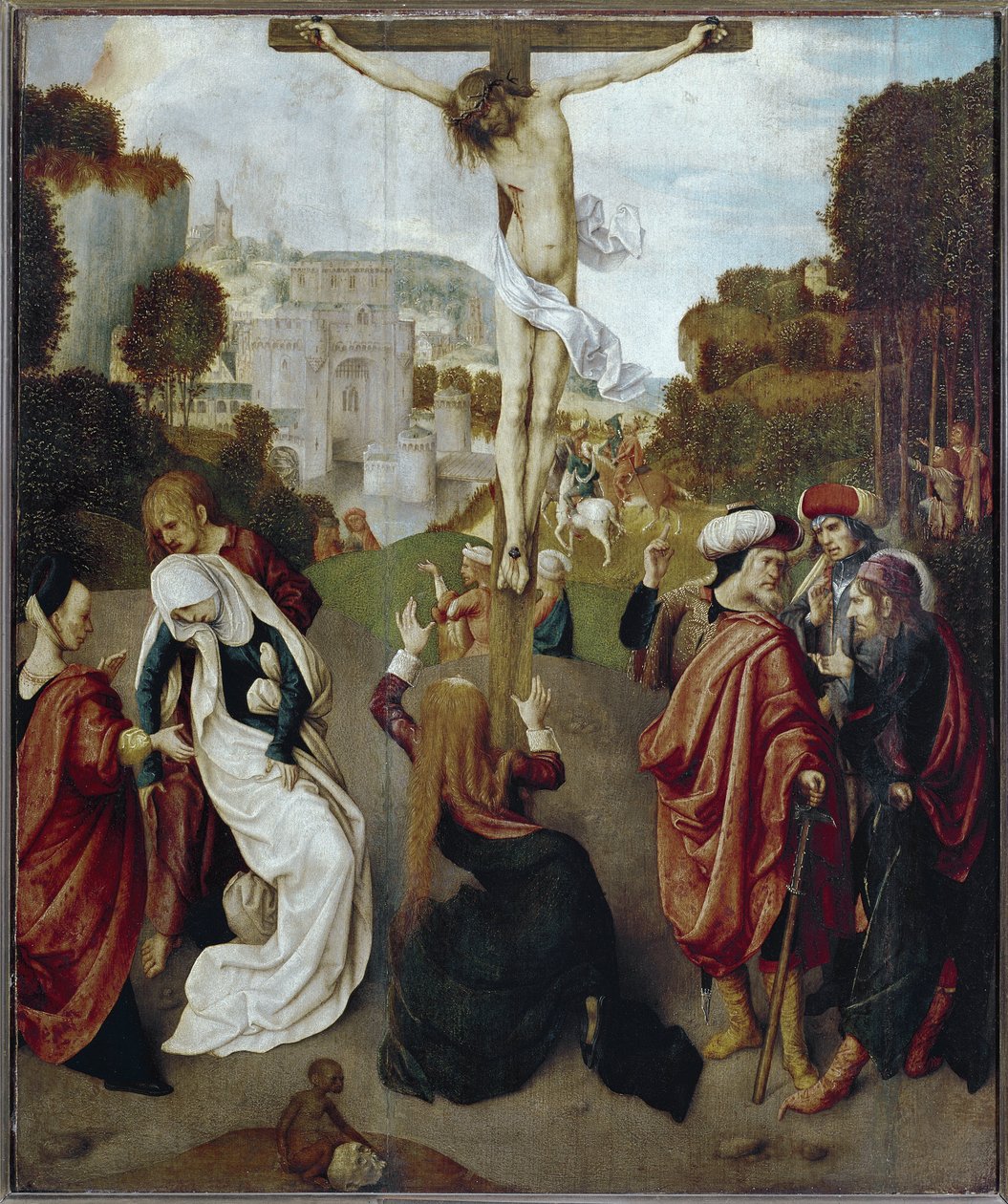 Ukřižování (olej na dřevě, cca 1483-1498) od Master of the Virgo Inter Virgines