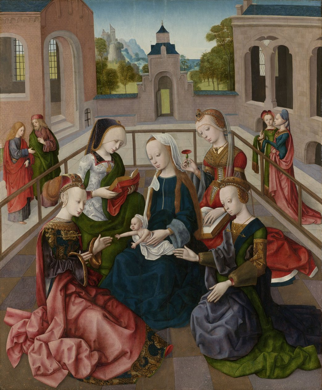 Panna s dítětem a čtyři svaté panny, asi 1495-1500 od Master of the Virgo Inter Virgines