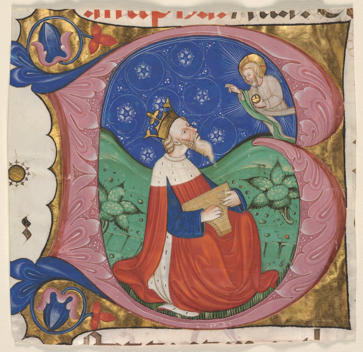 Iniciála "B" (eatus Vir) ze sborového žaltáře, asi 1430-50 (tuš, tempera a plátkové zlato na pergamenu) od Master of the Vitae Imperatorum