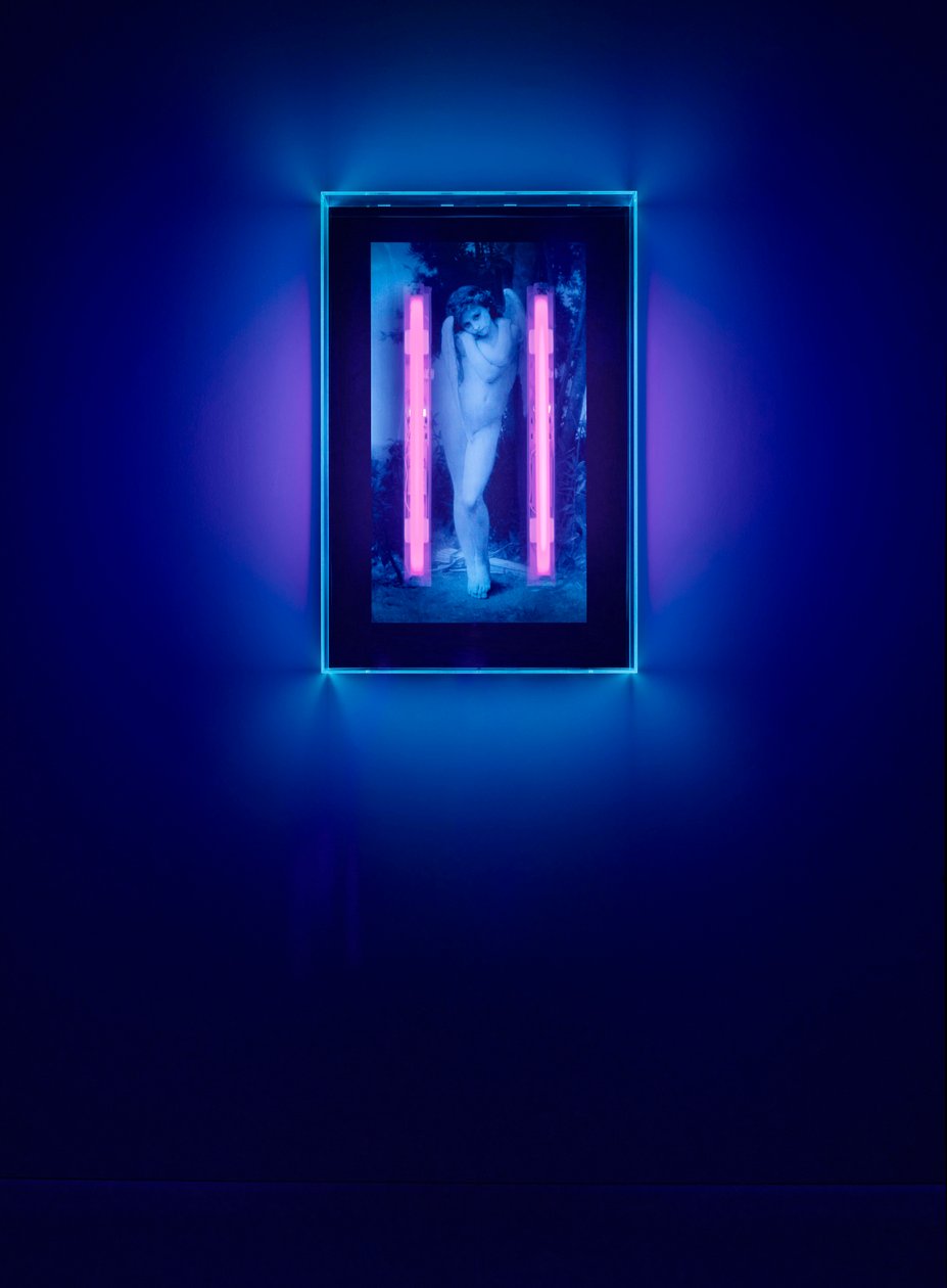 Ultrafialový anděl, 2008 (ultrafialová barva na plexiskle, 2 ultrafialová neonová světla) od Mat Collishaw