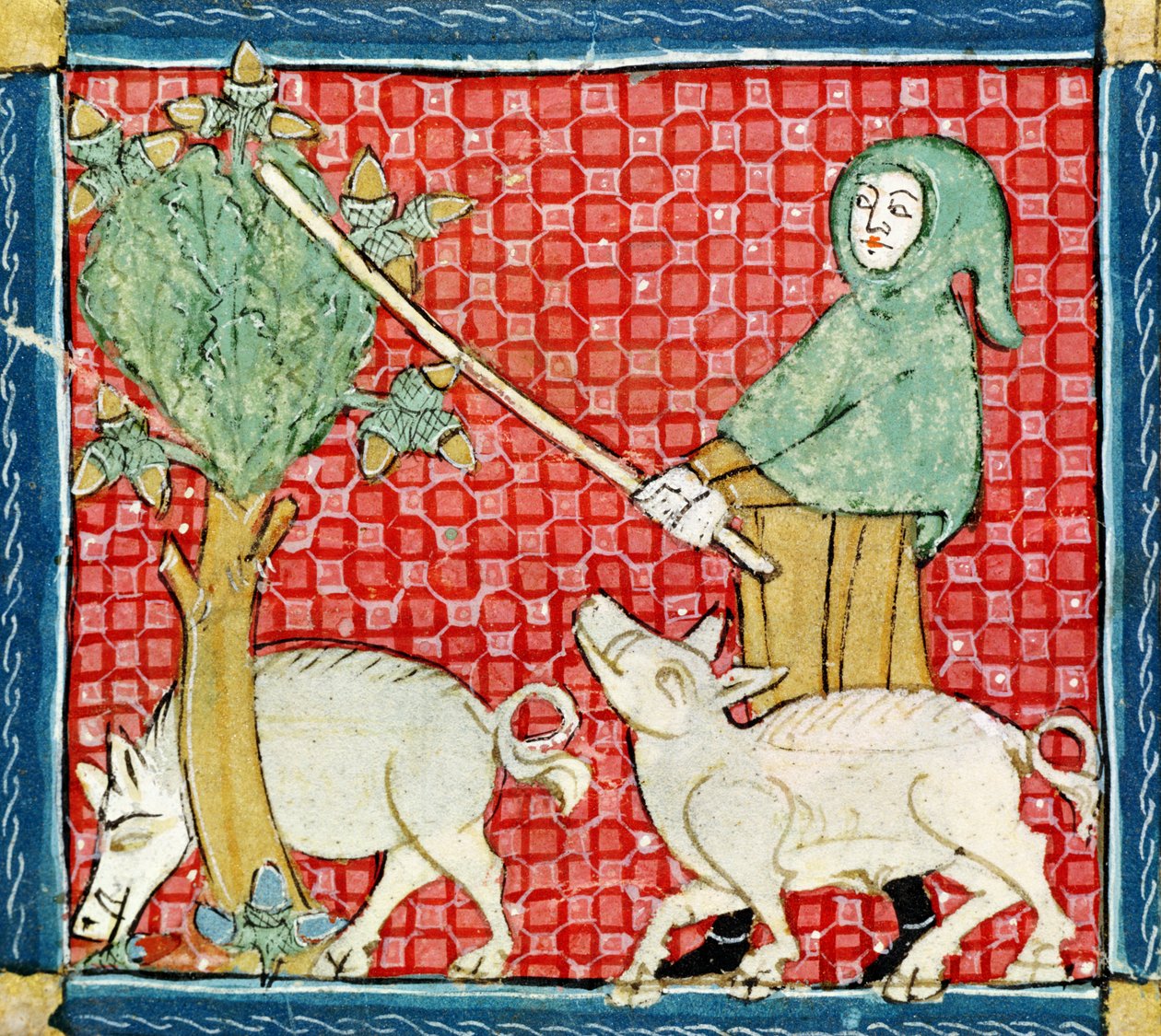 Fol.59v Listopad: Sbírání žaludů od Matfre Ermengaut
