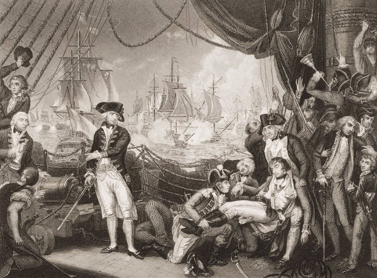 Scéna na palubě královny Charlotte, 1. června 1794, ilustrace z 