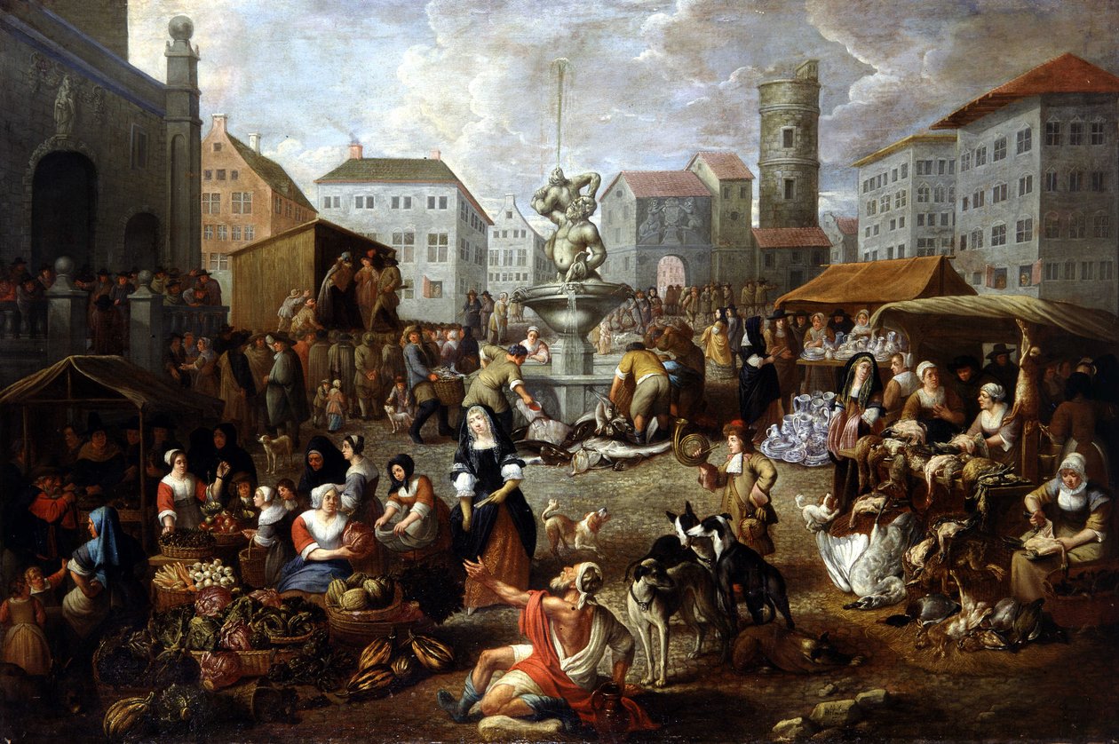 Walking Scene – malba z 18. století, Musee de Tesse (Le Mans) od Matheus van Helmont