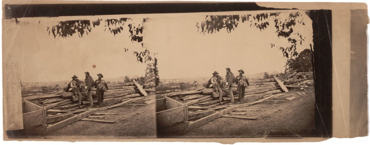 3 Reb Pris[oners] za B[reast]works, 1863 (sépiová fotografie) od Mathew B. Brady