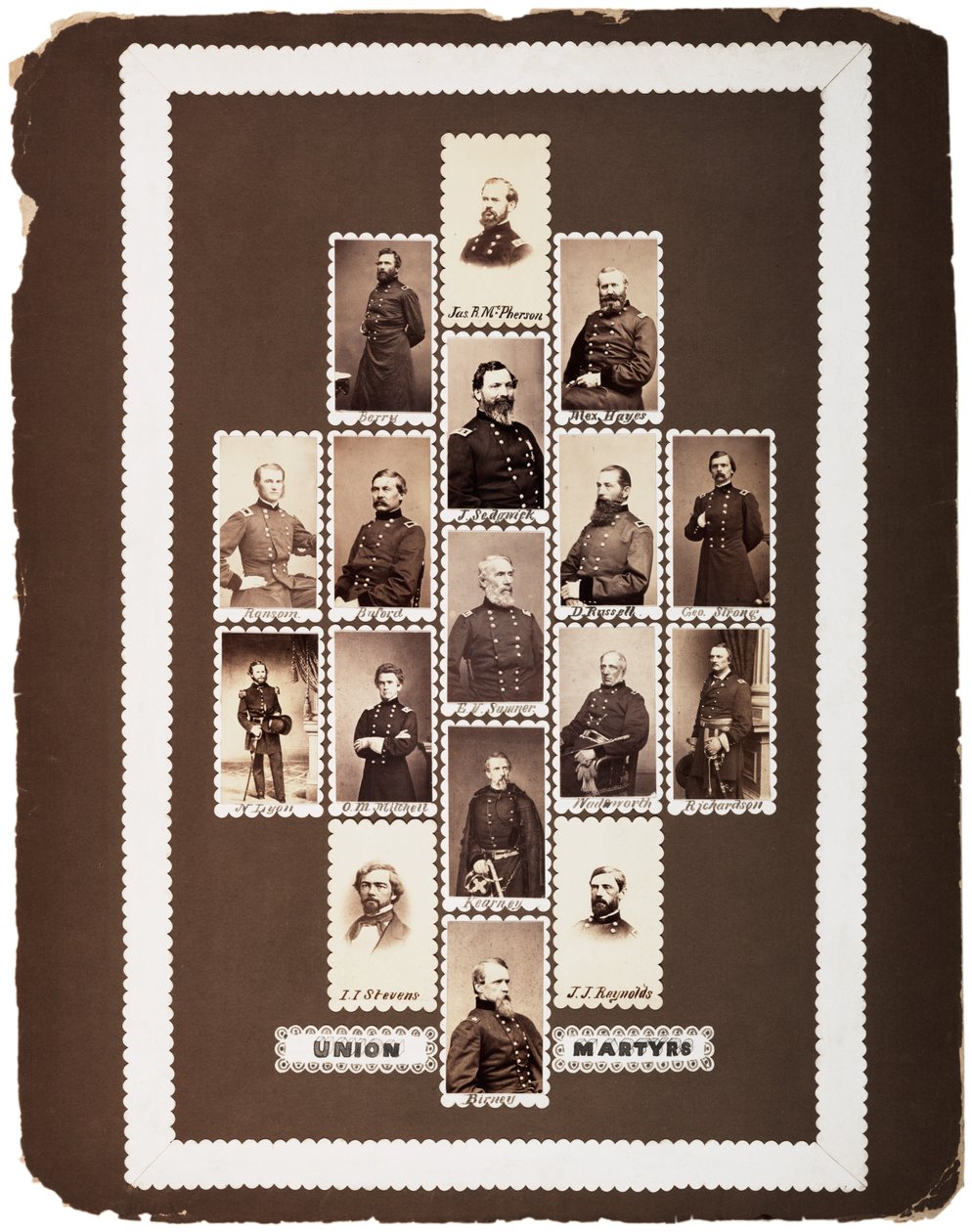 Union Martyrs, fotografie unijních generálů zabitých během války (maketa), kolem roku 1864 (sépiová fotografie) od Mathew B. Brady
