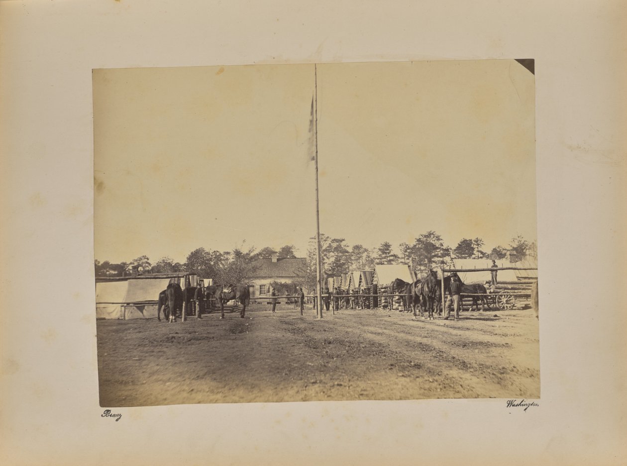Fort Brady 1. connecticutské dělostřelectvo. Budování zimních ubikací od Mathew B. Brady