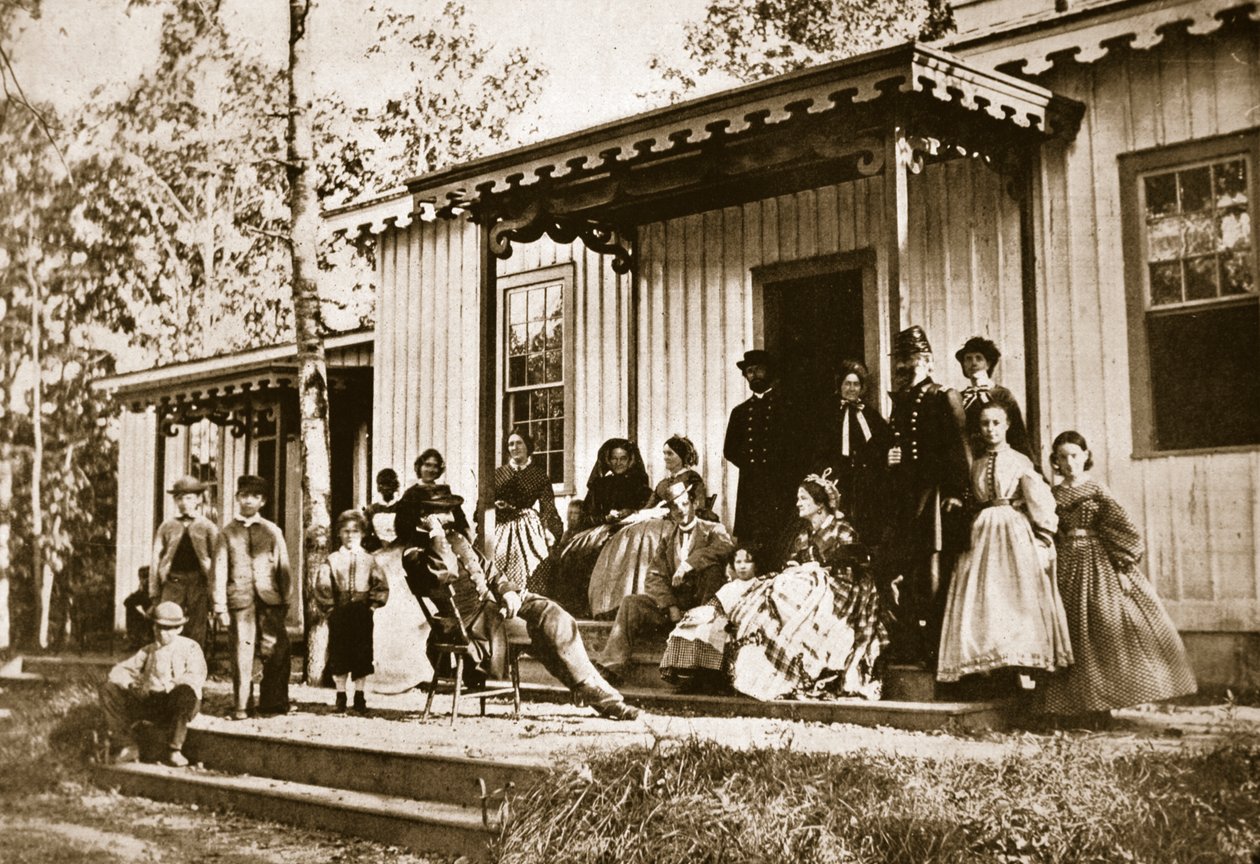 Generál Heintzelman baví přátele v rekonvalescentním táboře, Alexandria, 1861-65 od Mathew B. Brady