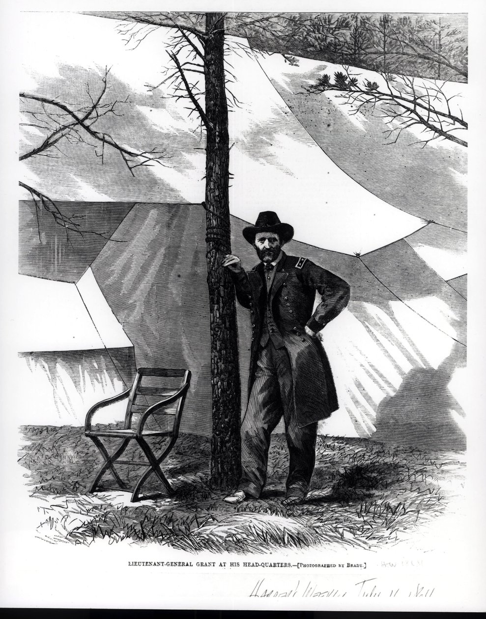 Generálporučík Ulysses S. Grant, ve svém ústředí, ilustrace z 