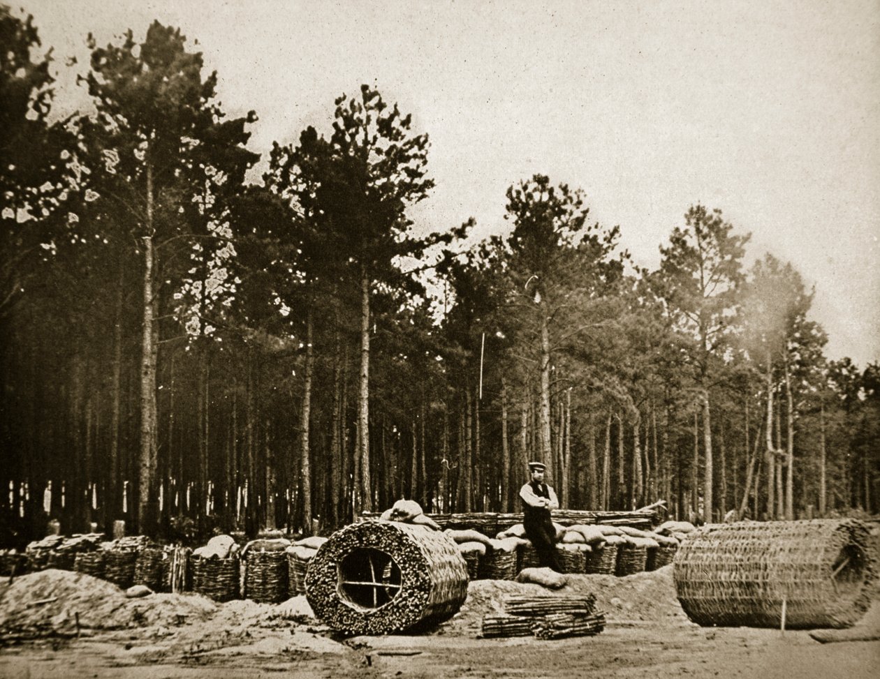 Výroba gabionů před Petrohradem, 1861-65 od Mathew B. Brady