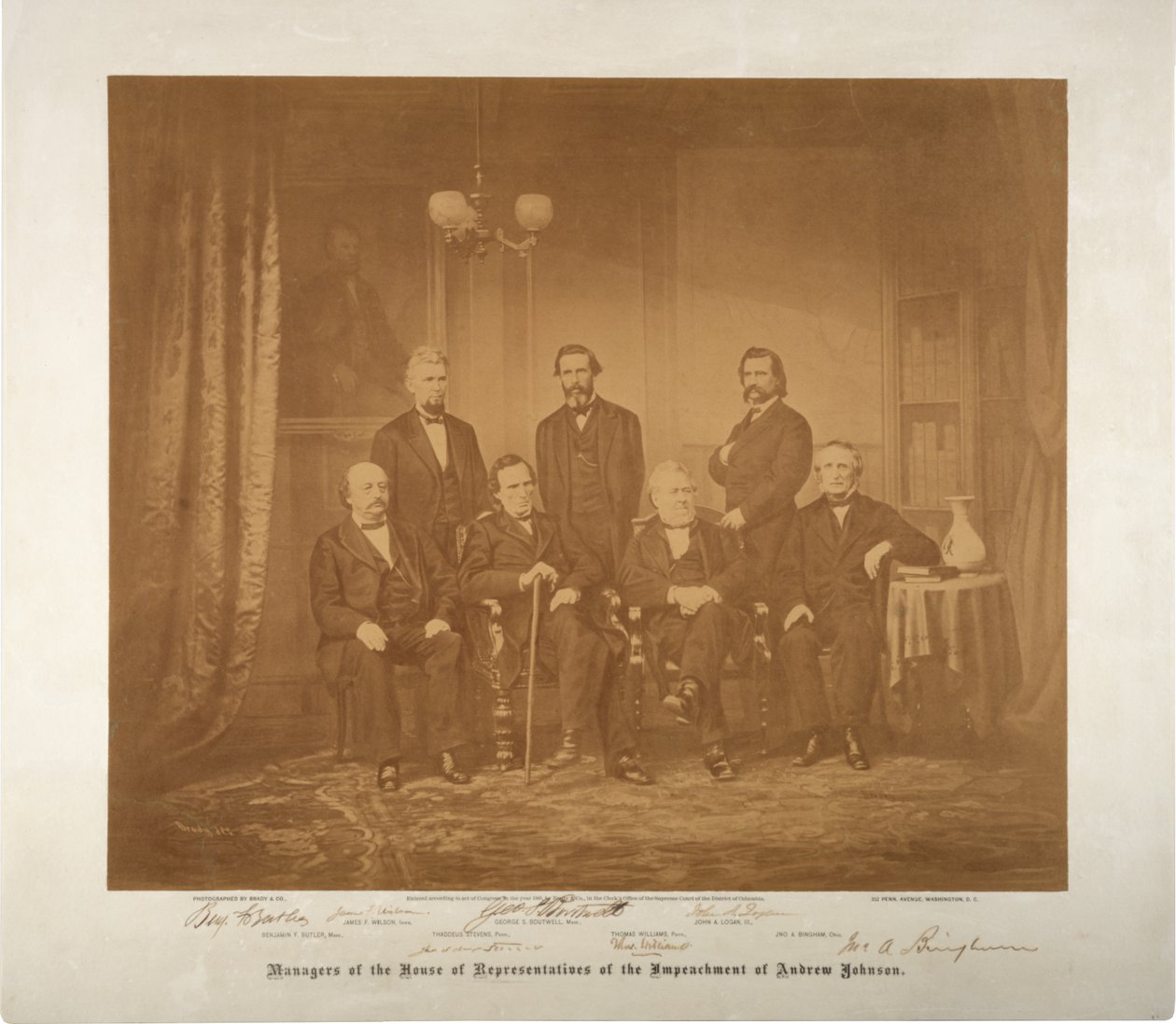 Manažeři Sněmovny reprezentantů impeachmentu, 1868 (sépiová fotografie) od Mathew B. Brady