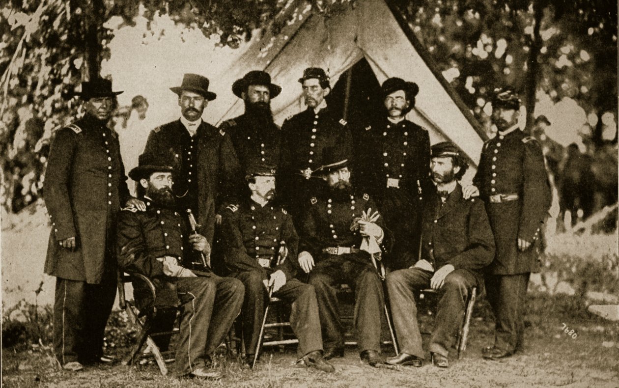 Generál Jefferson C. Davis a štáb od Mathew and studio Brady