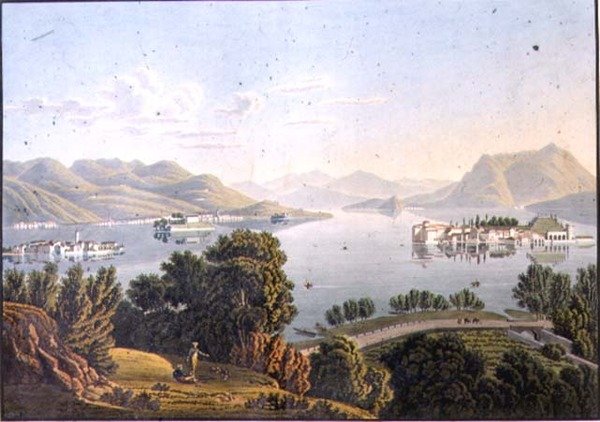 Pohled na jezero Maggiore a Boromejské ostrovy (rytina) od Mathias Gabriel (after) Lory