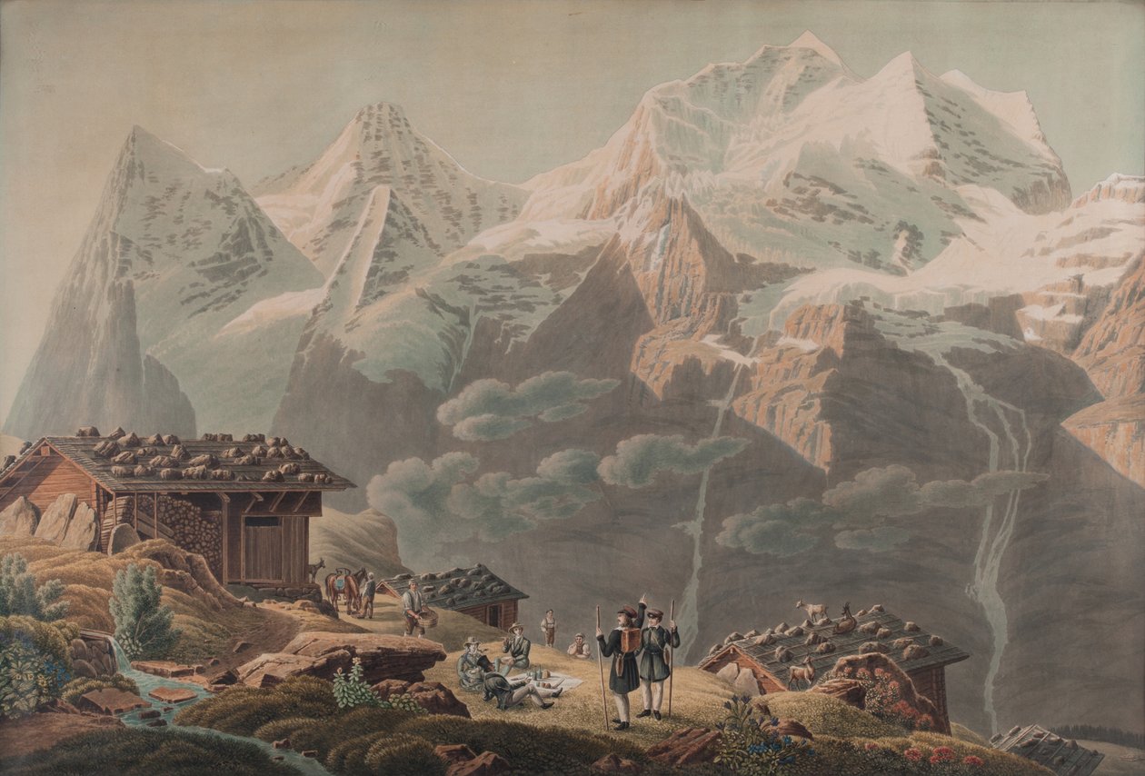 Jungfrau, Münch, Eiger Wengernalpista vuodelta 1822 (akvarelli) od Mathias Gabriel Lory