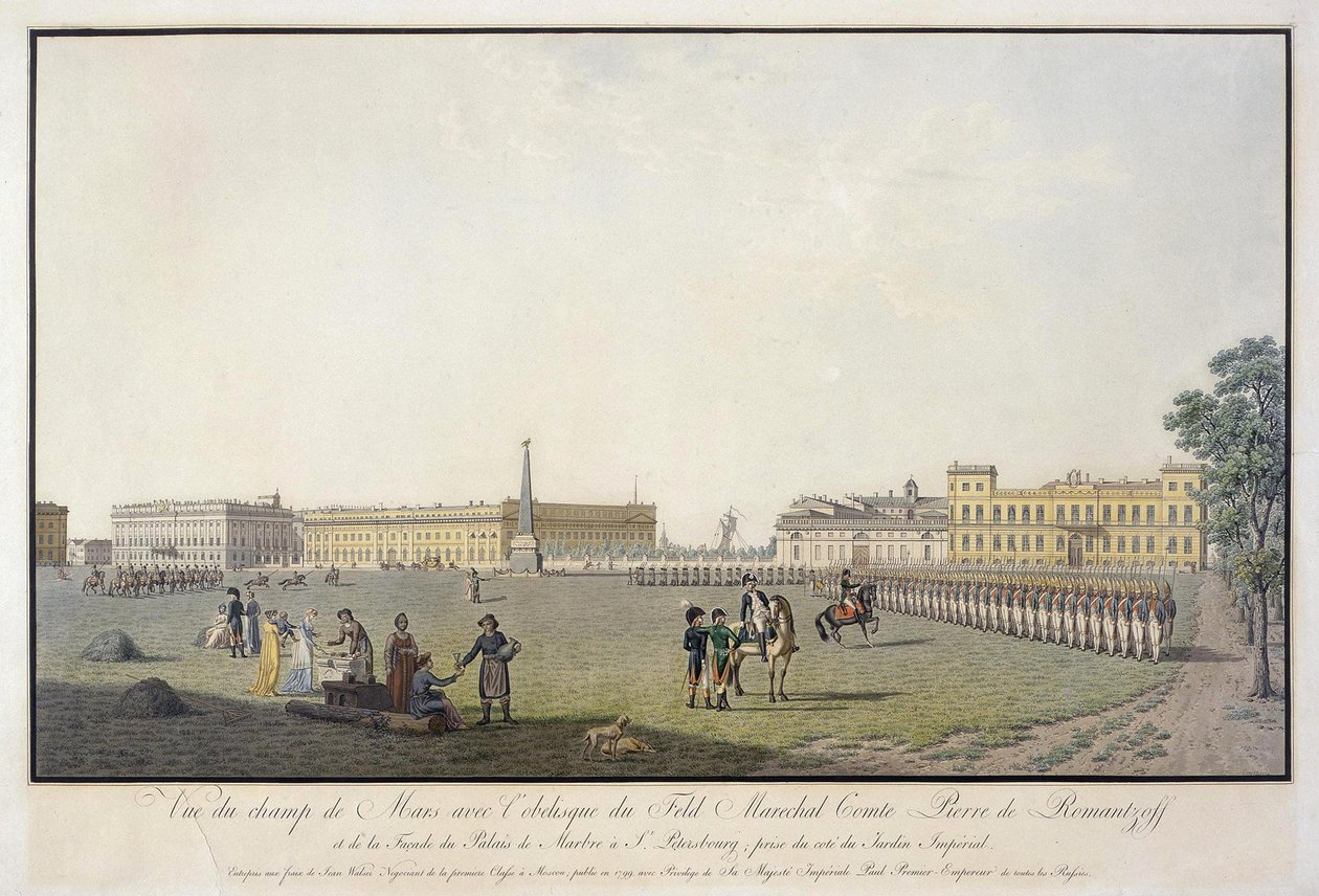 Pohled na Marsovo pole a Mramorový palác v Petrohradu, 1804 od Mathias Gabriel Lory