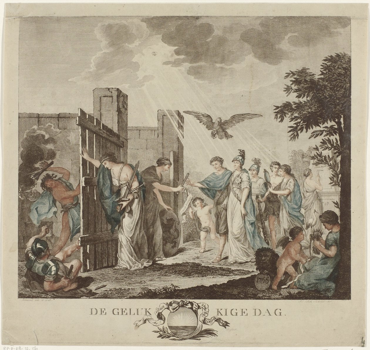 Alegorie navrácení stadtholdera Williama V., 1787 Šťastný den (název na objektu) od Mathias de Sallieth