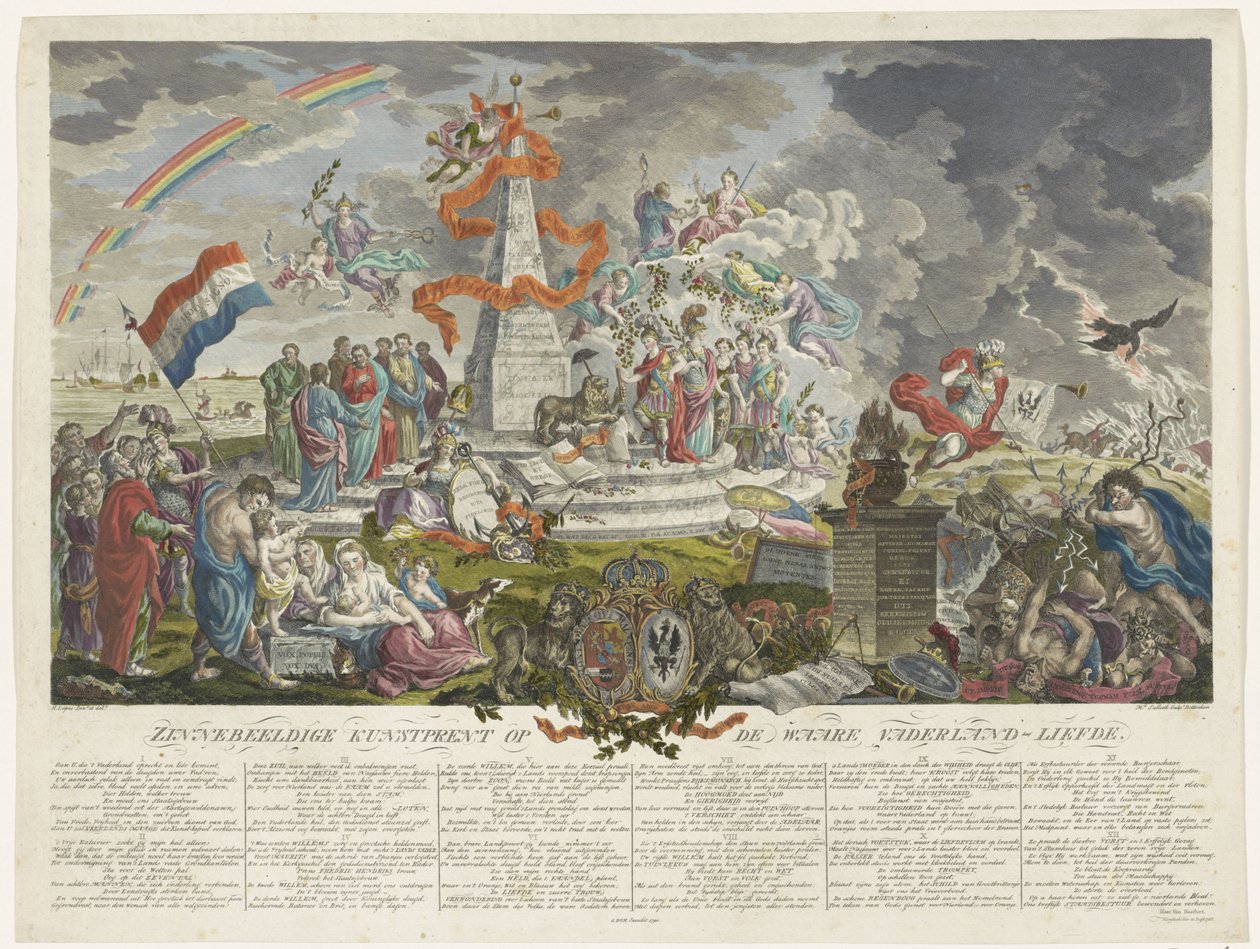 Alegorie pravého vlastenectví, 1788 Symbolický umělecký tisk na skutečné lásce k vlasti (název na objektu) od Mathias de Sallieth