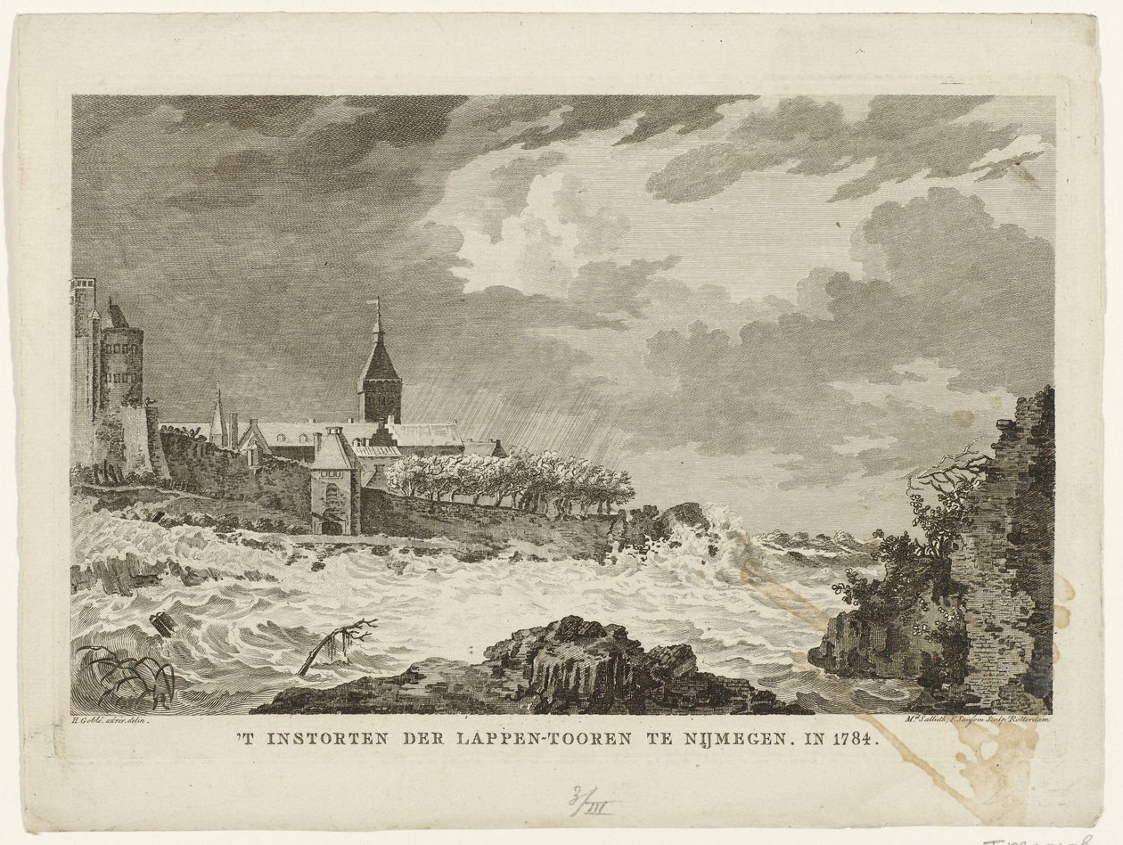 Zřícení Lappské věže v Nijmegenu, 1784 Zřícení Lappské věže v Nijmegenu. V roce 1784 (název na objektu) od Mathias de Sallieth