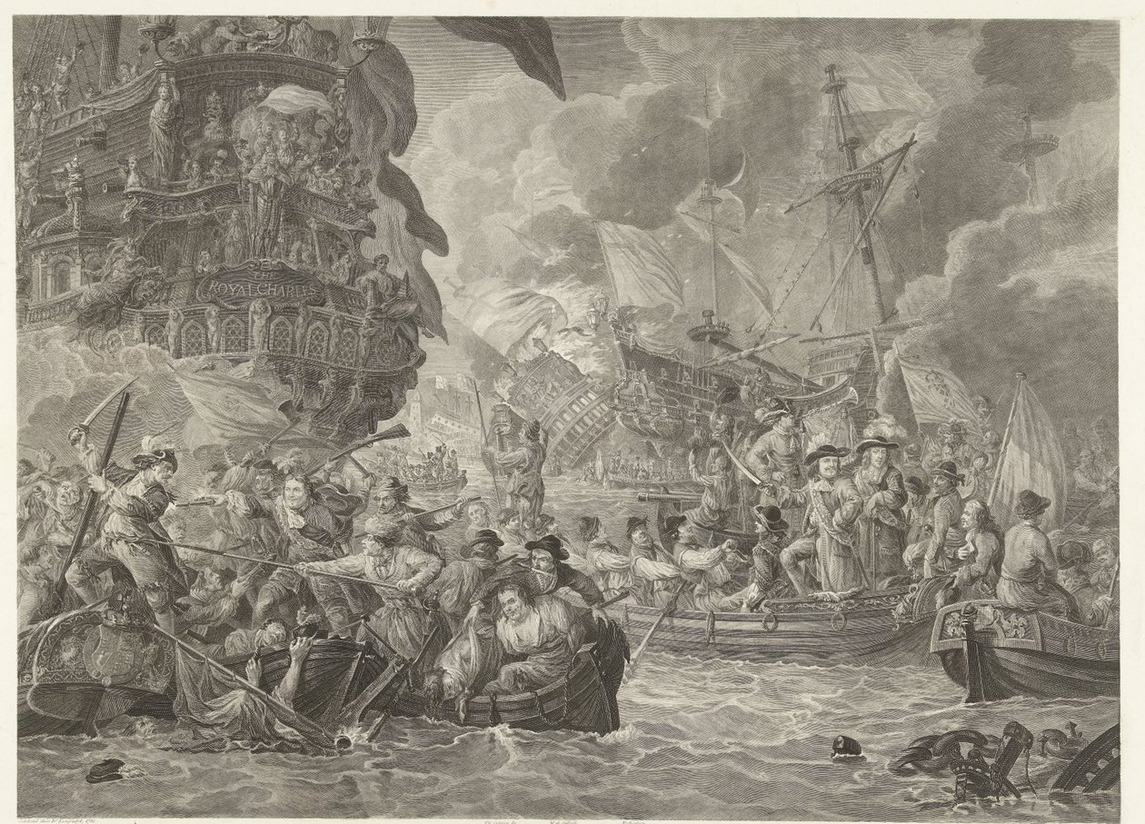 Nizozemský nájezd na Medway a zajetí královského Karla, 1667 od Mathias de Sallieth