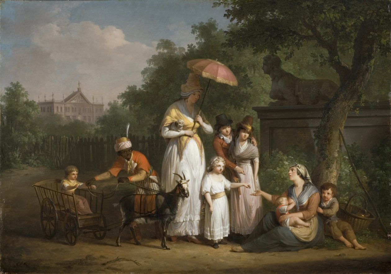 Vznešená rodina rozdávající almužny v parku, 1793 od Mathieu Ignace van Bree