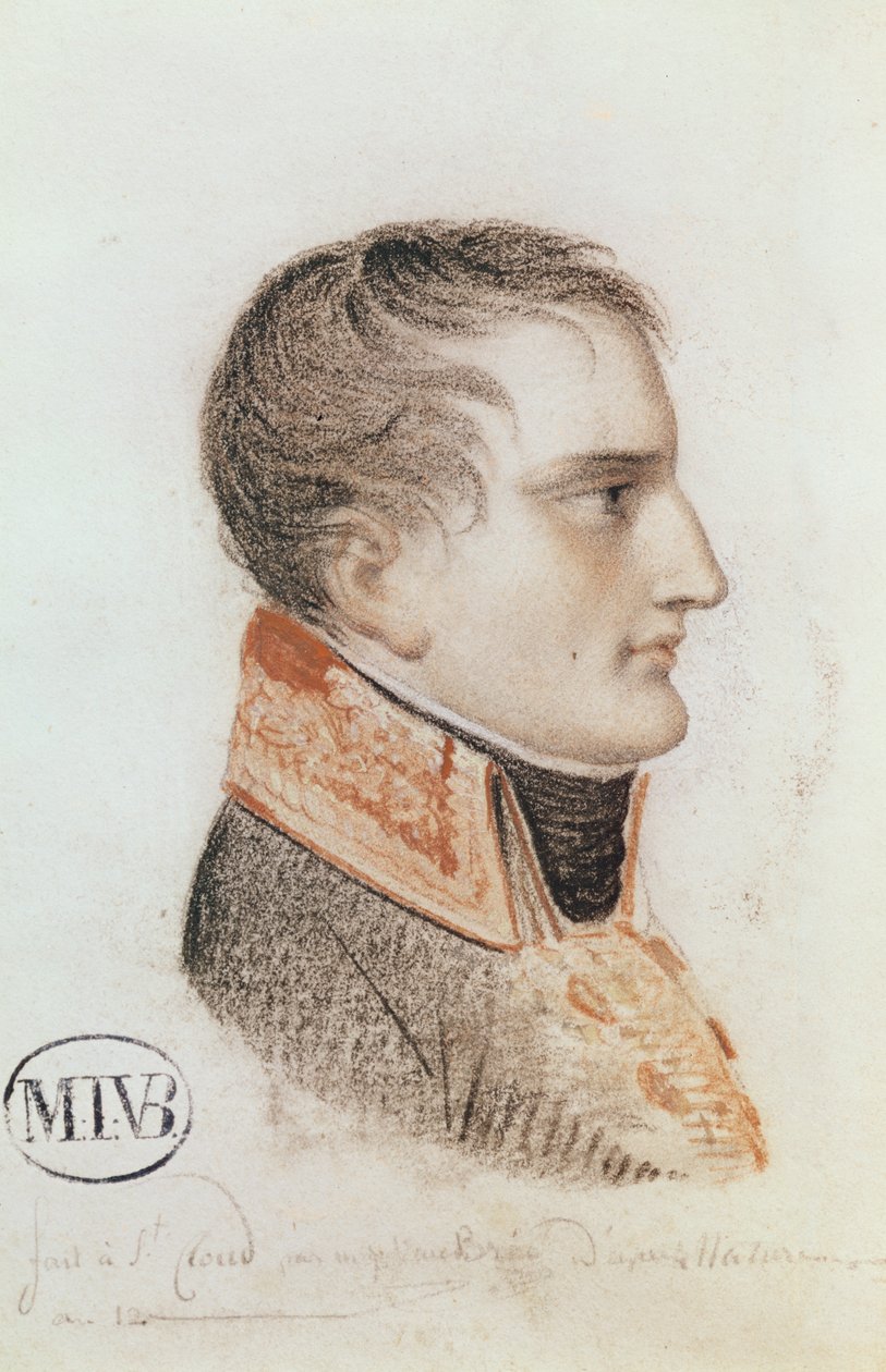 Bonaparte (1769-1821), první konzul, studium pro „Vstup Bonaparta, prvního konzula, do Antverp dne 18. července 1803“ (Versailles) 1803 (červená křída na papíře) od Mathieu Ignace van Bree