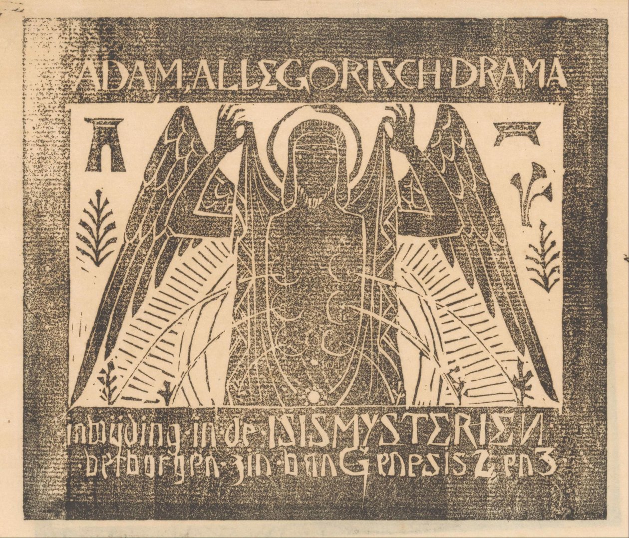 Okřídlená postava se šesti ňadry Adam, Alegorické drama (název na předmětu) od Mathieu Lauweriks (attributed to)