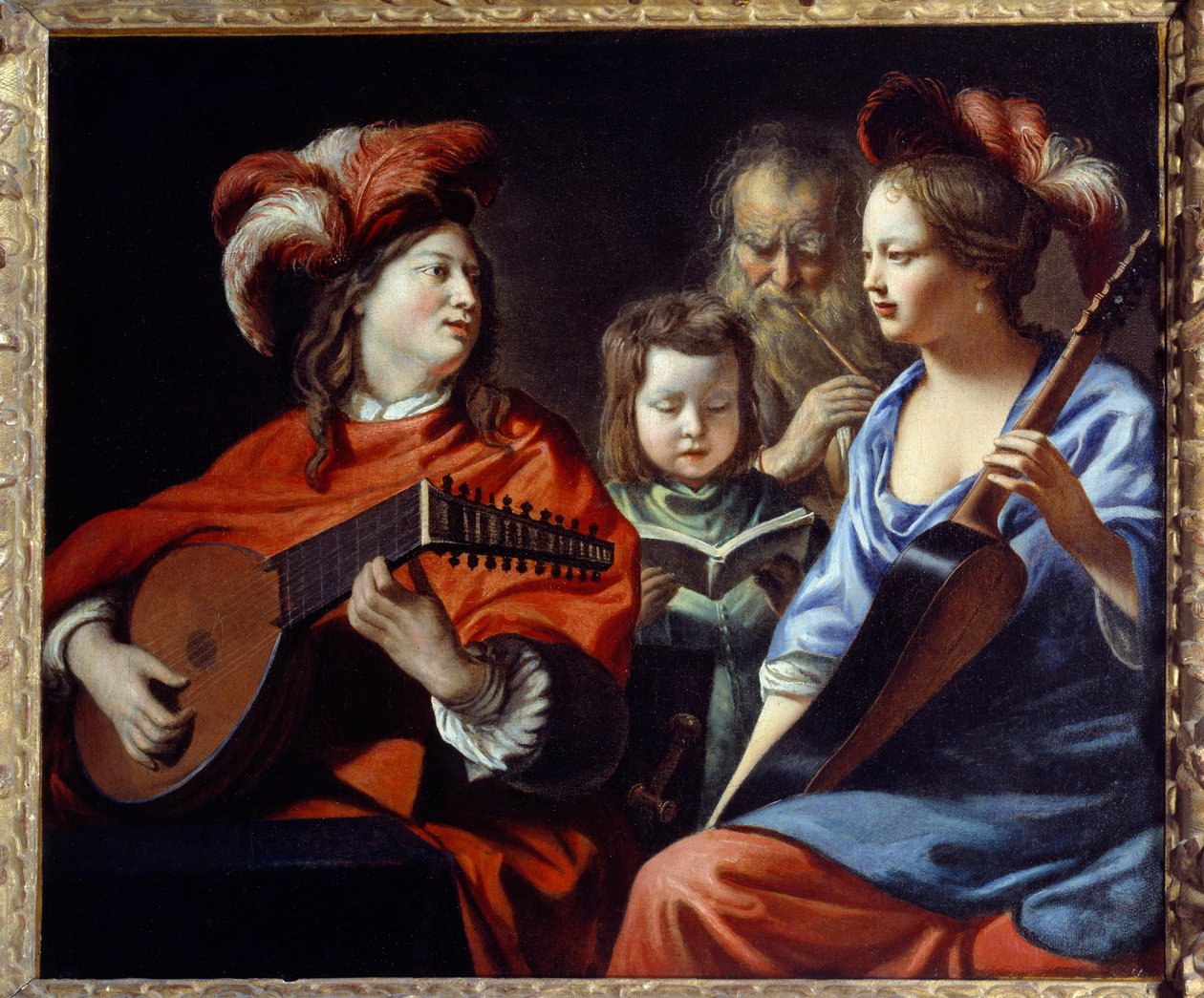 Koncert Skupina hudebníků barokní hudby. Obraz Mathieu Le Nain (Lenain) (1607-1677) Laon 17. století, Musee des Beaux Arts od Mathieu Le Nain