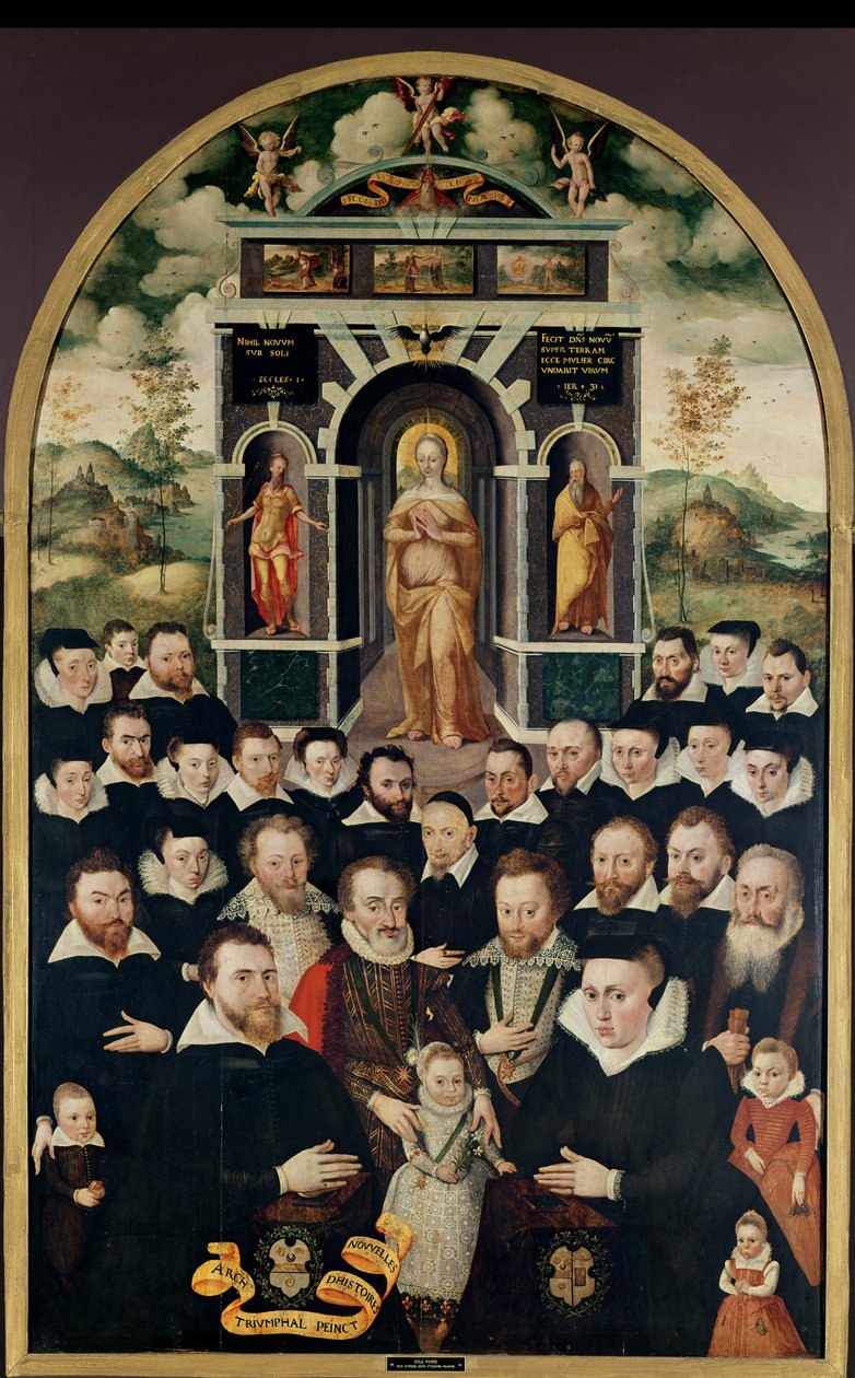 Alegorický panel zobrazující Pannu Marii, Jindřich IV. (1553-1610) a dvořany, donátory, jeho manželku a členy jejich rodiny od Mathieu Prieur