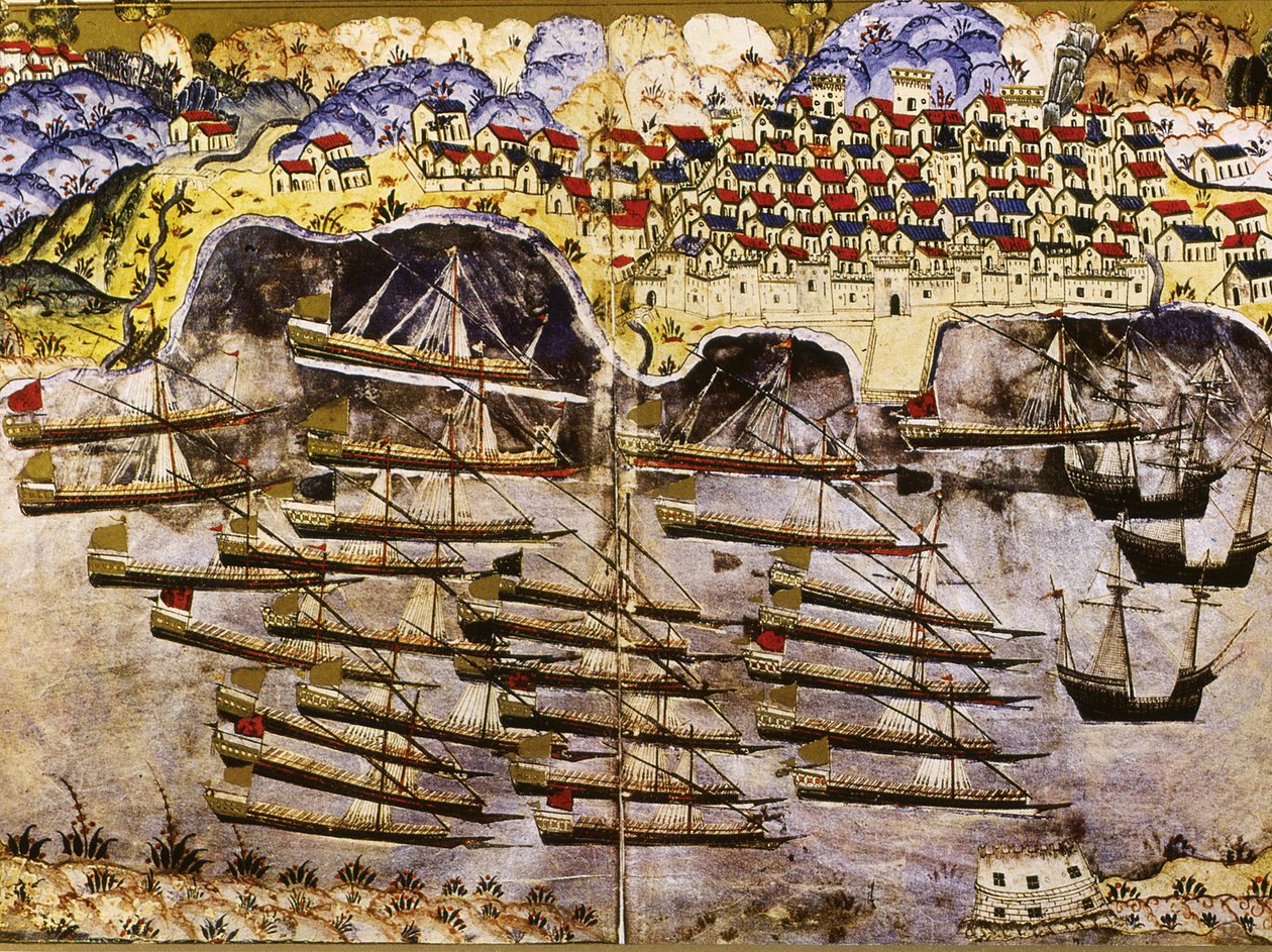 Barbarossova flotila přezimující ve francouzském přístavu Toulon, 1543, polovina 16. od Matrakci Nasuh