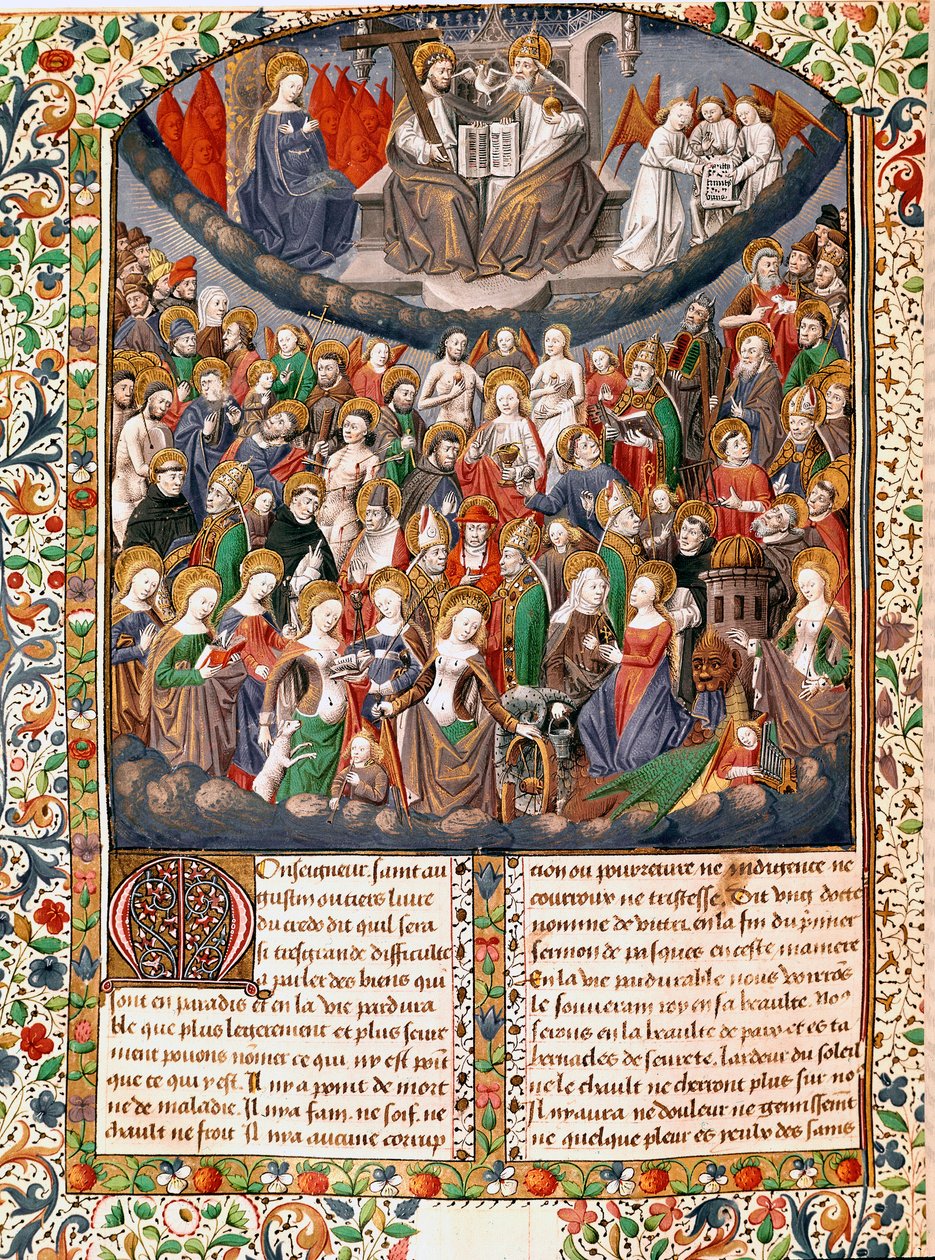 Nebeský dvůr aneb panování věčného štěstí Miniatura převzatá z „“De civitate dei““ (Město Boží) od svatého Augustina z Hrocha (354-430) od mistra Francoise (15. století) 1470 Chantilly, museum conde od Maître François
