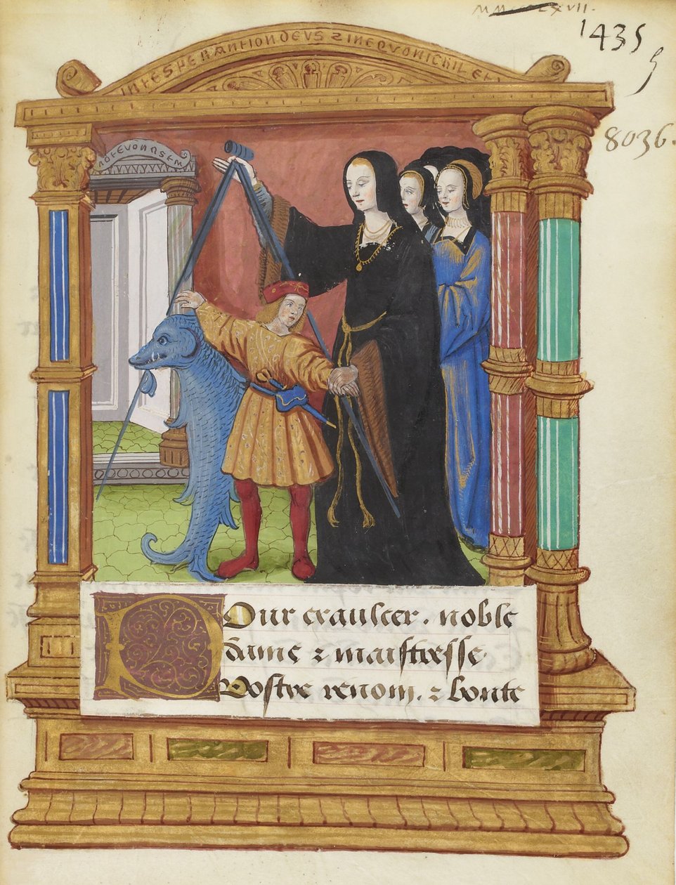BNF Fr2285 f5r - Delfíní kompas od Maitre de Philippe de Gueldre