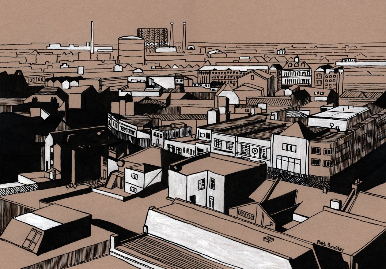 Pohled na Croydon, 2016 (akrylová tuš na desce) od Matt Bannister