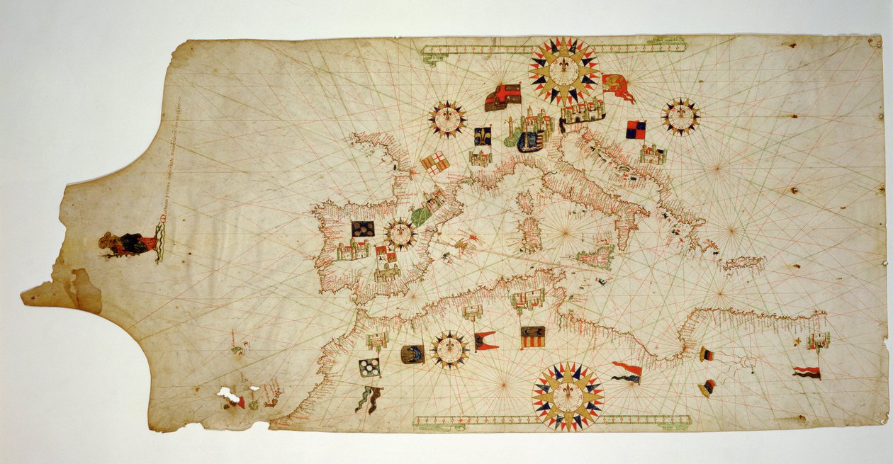 Miniaturní námořní mapa centrálního Středomoří, 1560 (pergamen) od Matteo Prunes