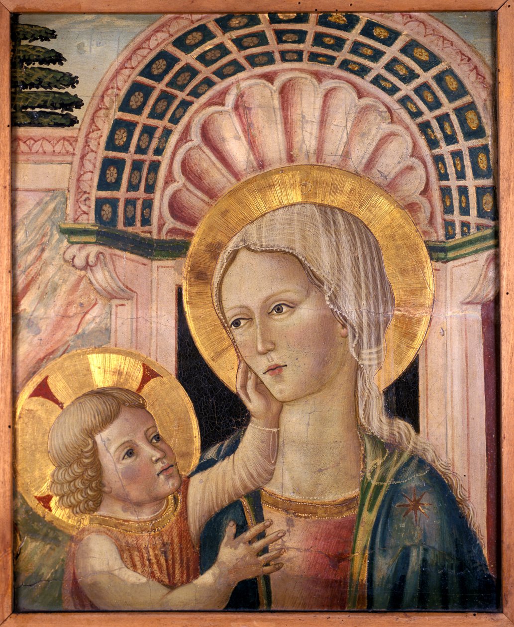 Madonna s dítětem před výklenkem hřebenatky (tempera na topolovém dřevě) od Matteo da Gualdo