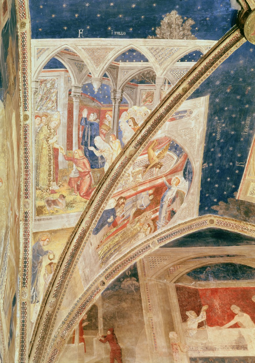 Vzkříšení syna Nervy, pána z Tulle, detail ze stropu kaple v Tinelu s výjevy ze života svatého Martiala, 1344-45 od Matteo di Giovanetto da Viterbo