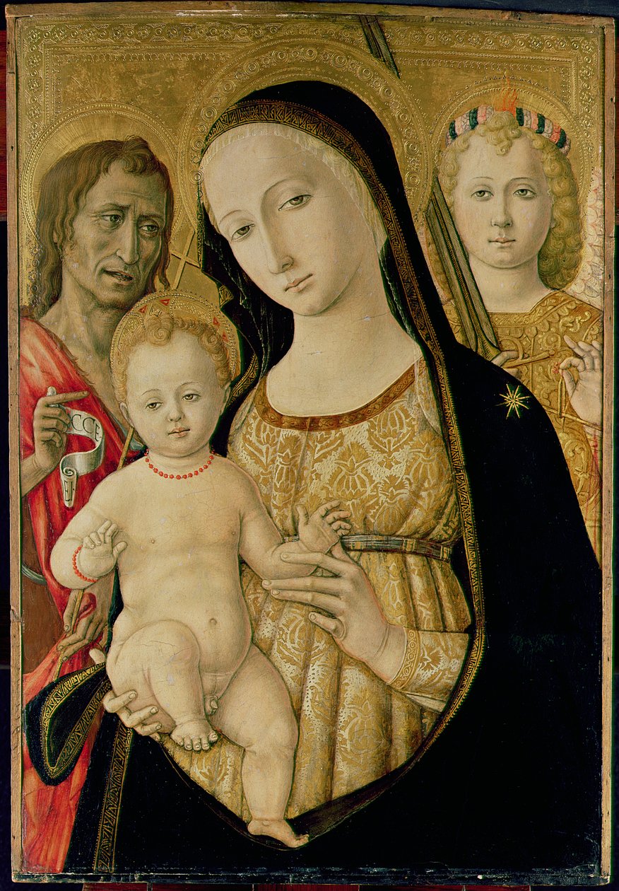 Madona s dítětem se sv. Janem Křtitelem a sv. Michalem Archandělem, kolem 1485-95 (tempera na panelu) od Matteo di Giovanni di Bartolo