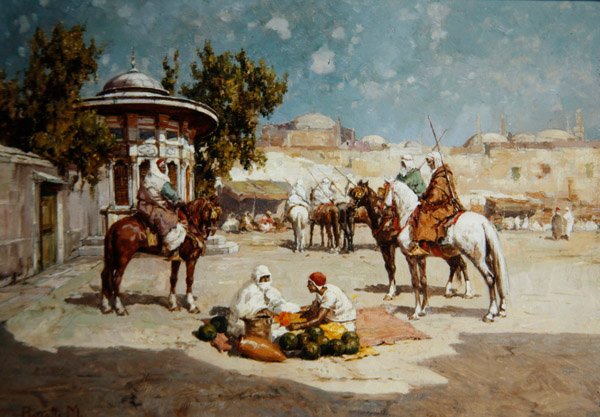 Arabští válečníci na náměstí, kolem roku 1910 (olej na panelu) od Matteo Da Angelo Rossotti