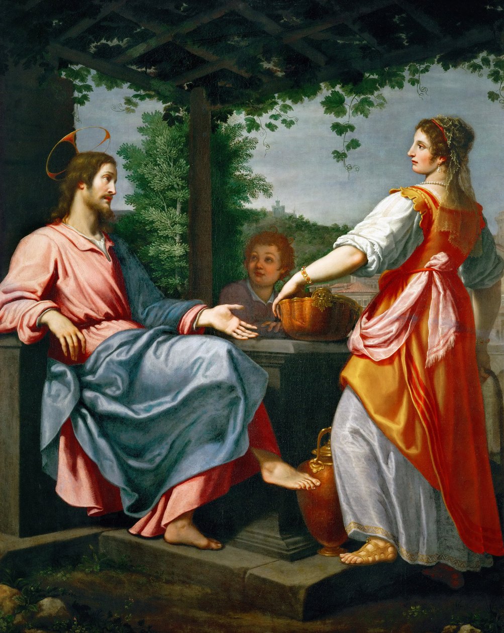 Ježíš a Samaritánka - Baroko: Kristus a Samaritánka od Rosselli, Matteo (1578-1650), c. 1620. Olej na plátně, 241x194. Uměleckohistorické muzeum, Vídeň od Matteo Rosselli
