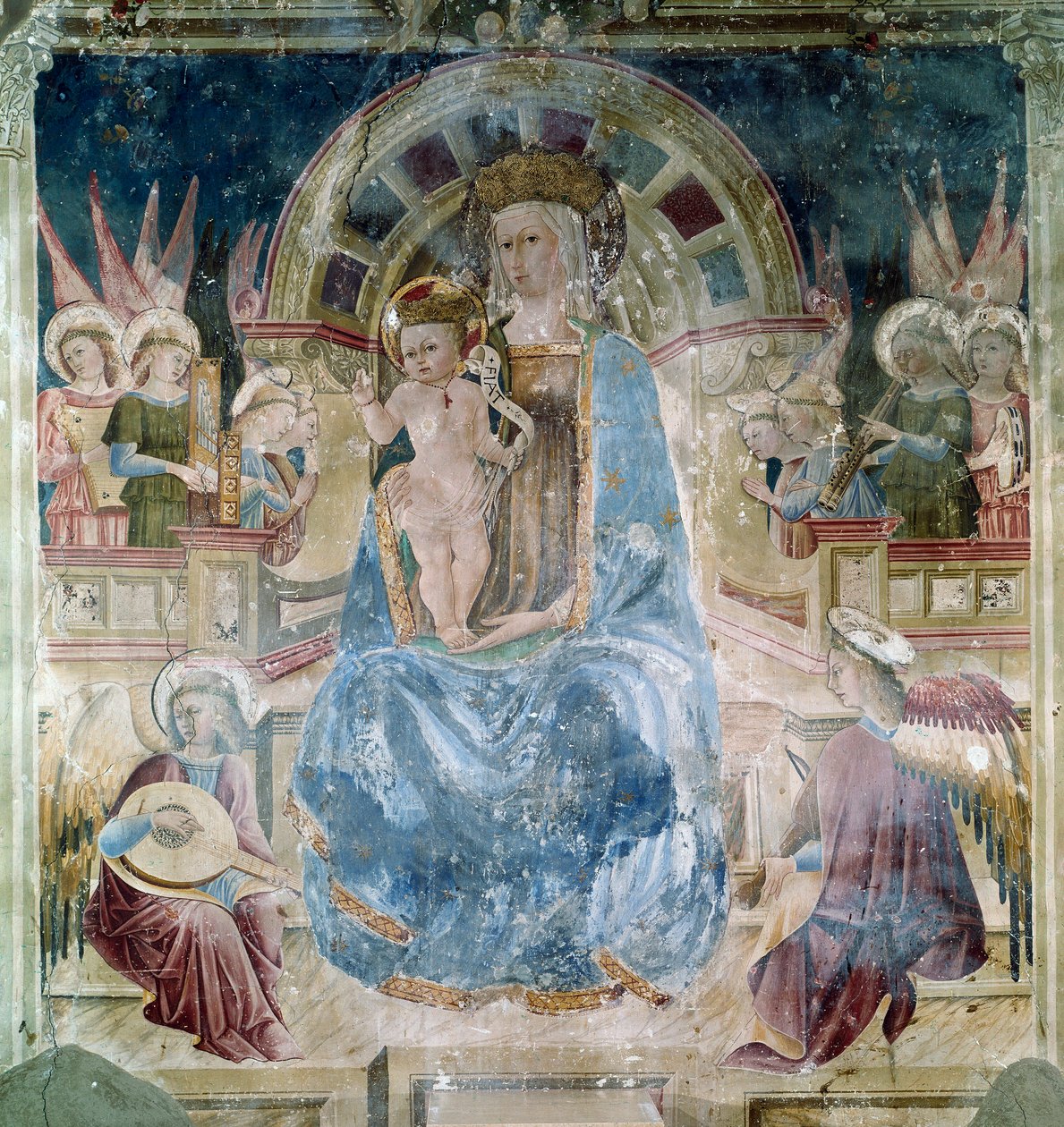Panna a dítě obklopené svatými a anděly Freska od Mattea da Gualda (asi 1435-1507) Bazilika Saint Francois (San Francesco), Horní kostel, Assisi od Matteo da Gualdo