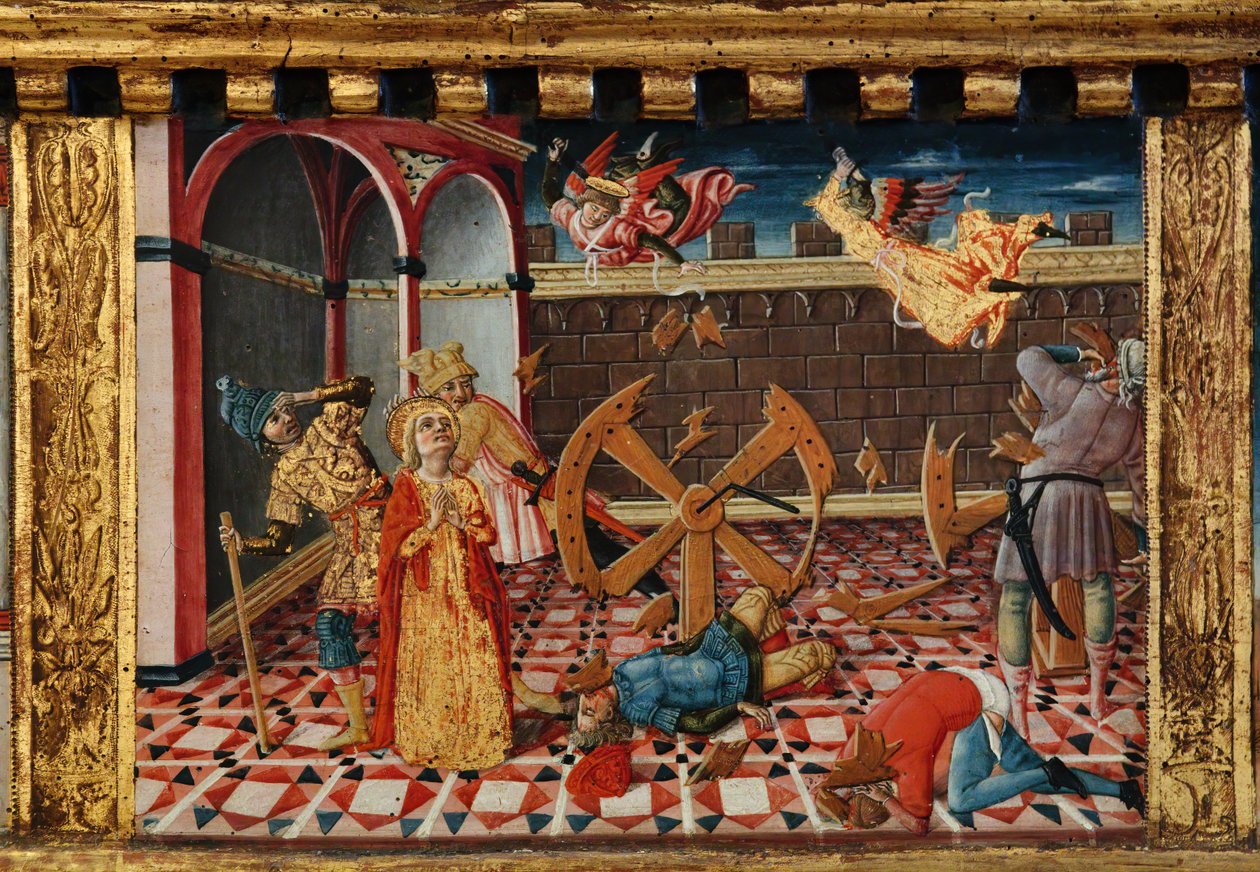 Madona s dítětem se svatými Jakubem, Augustinem, Bernardinem a Markétou, první desetiletí 14. století (tempera na desce) od Matteo di (c.1430 95) Giovanni