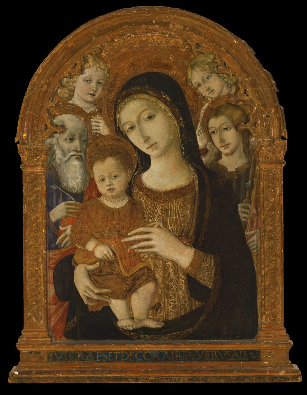 Panna a dítě mezi svatými Janem Evangelistou, Jakubem a dvěma anděly, kolem 1480-1490 (tempera a olej na panelu) od Matteo di (c.1430 95) Giovanni