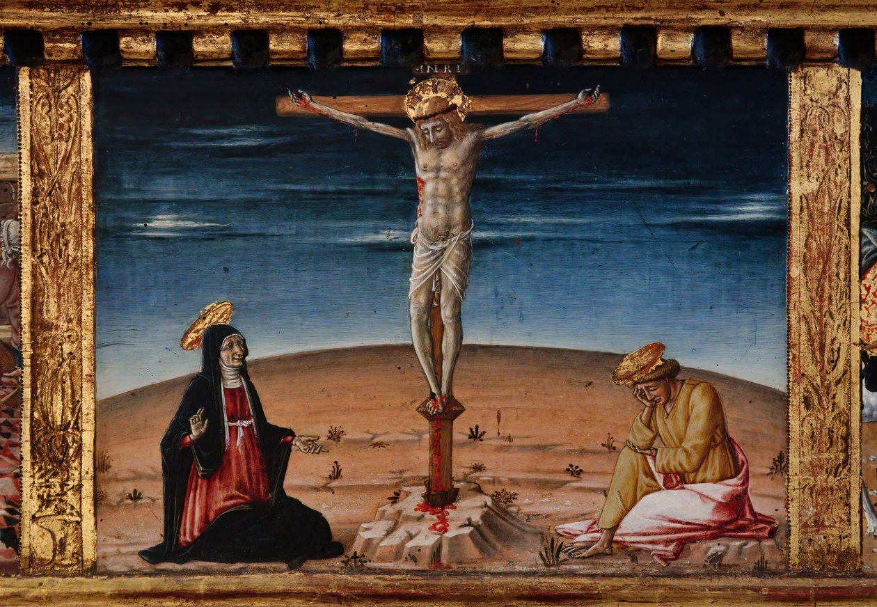 Madona s dítětem se svatými Jakubem, Augustinem, Bernardinem a Markétou, první desetiletí 14. století (tempera na desce) od Matteo di (c.1430 95) Giovanni