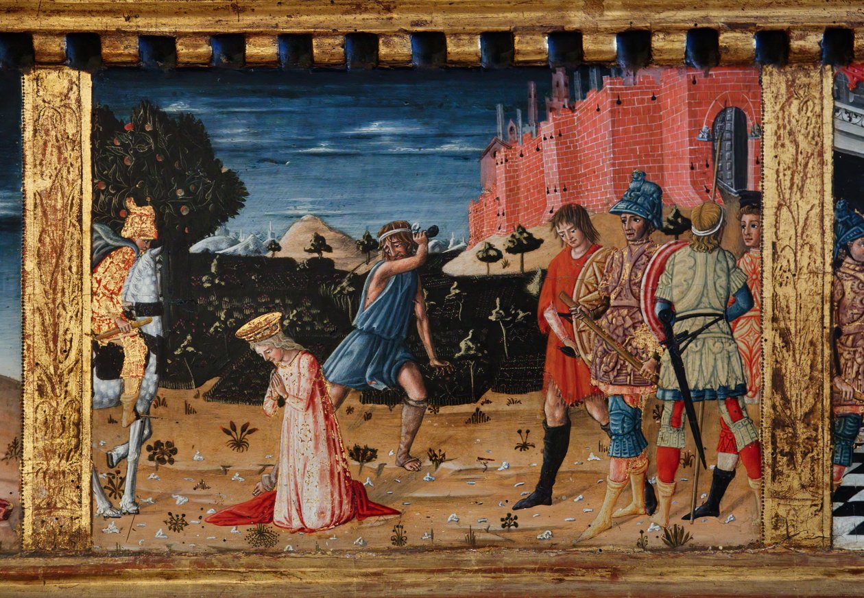 Madona s dítětem se svatými Jakubem, Augustinem, Bernardinem a Markétou, první desetiletí 14. století (tempera na desce) od Matteo di (c.1430 95) Giovanni