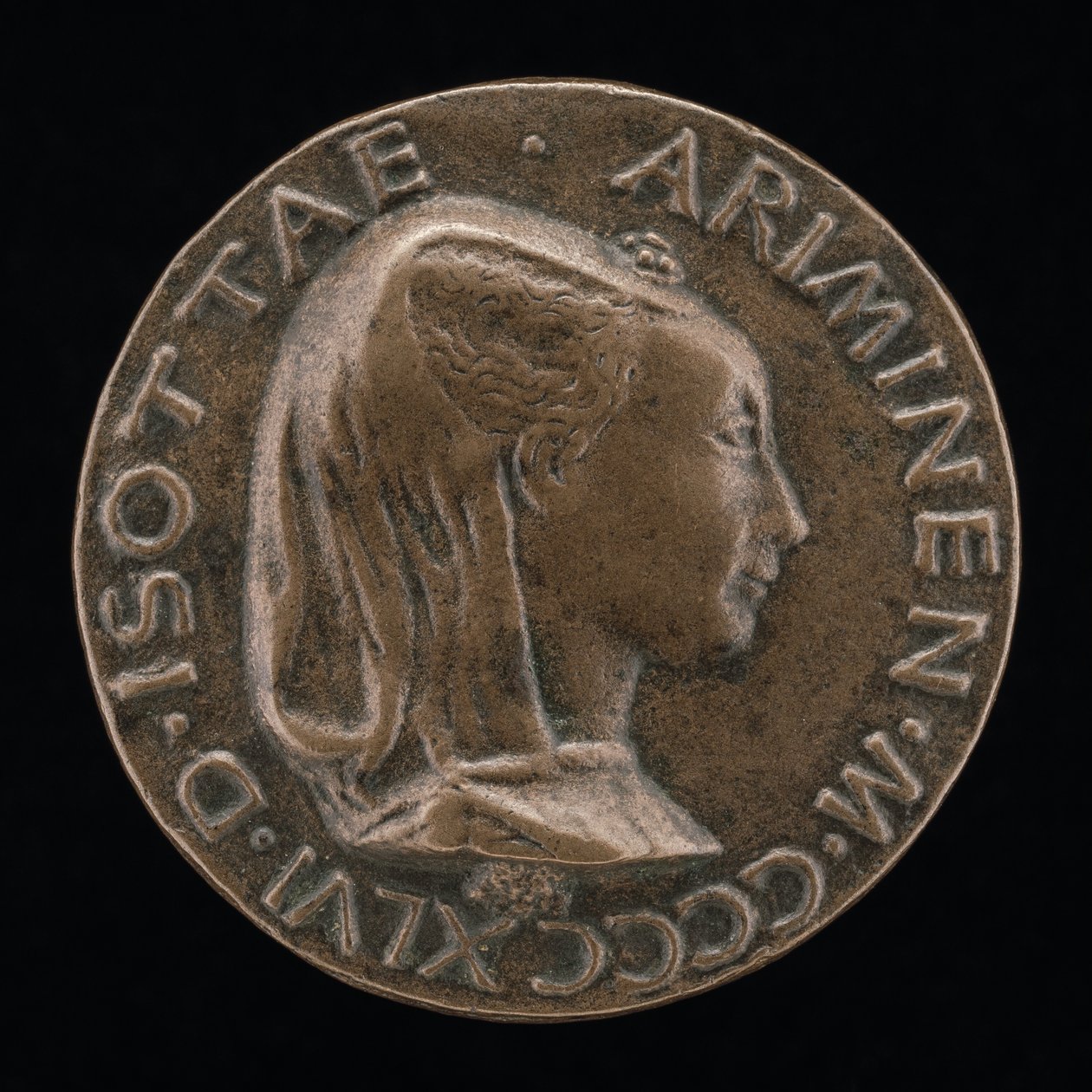 Isotta degli Atti, 14321433-1474, milenka 1446, poté manželka po roce 1453 Sigismonda Malatesty [obv od Matteo di Andrea de Pasti